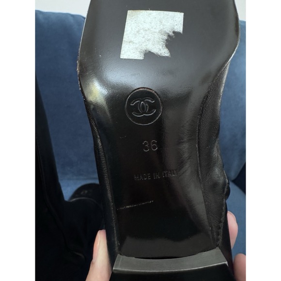 Chanel Vintage Interlocking CC Logo Y2K Black Leather Boots Size 6B - Picture 6 of 13